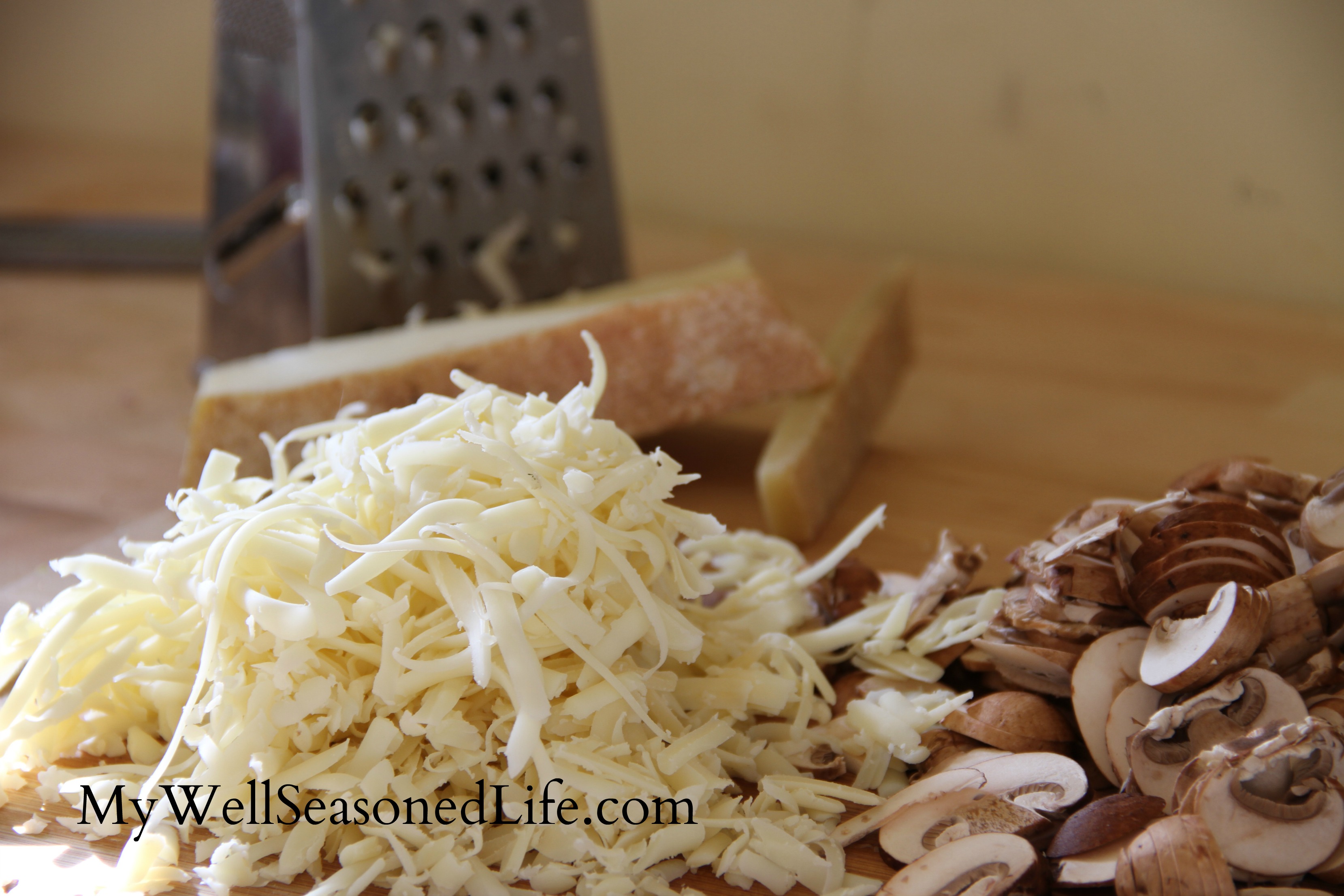 grated cheese and mushrooms