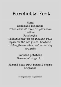 Porchetta Fest menu