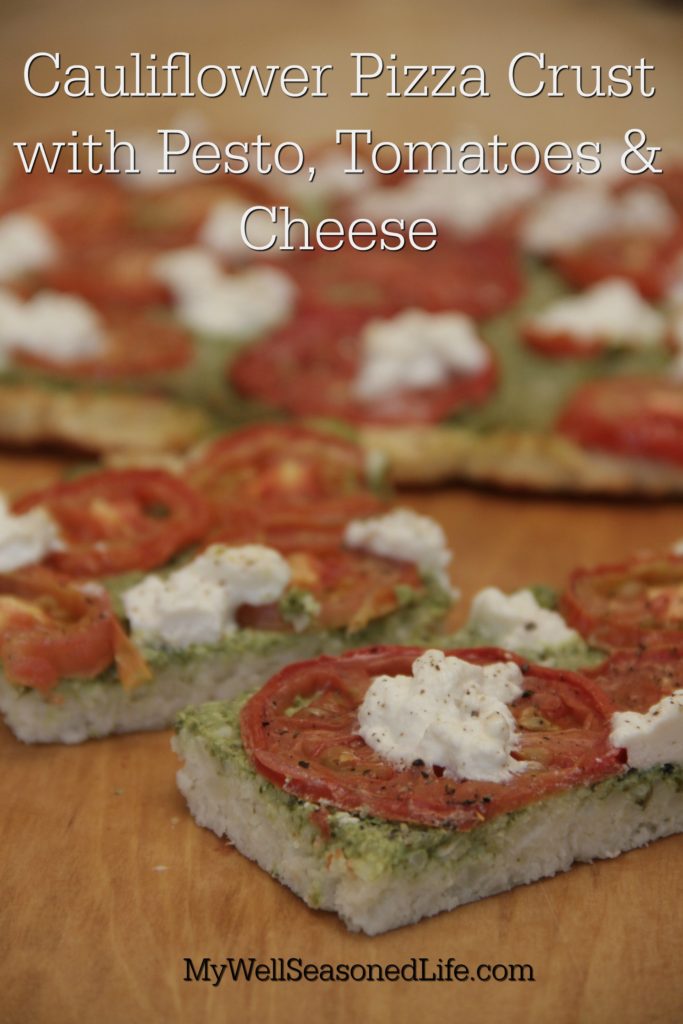 Cauliflower Pizza Crust Pesto Tomatoes