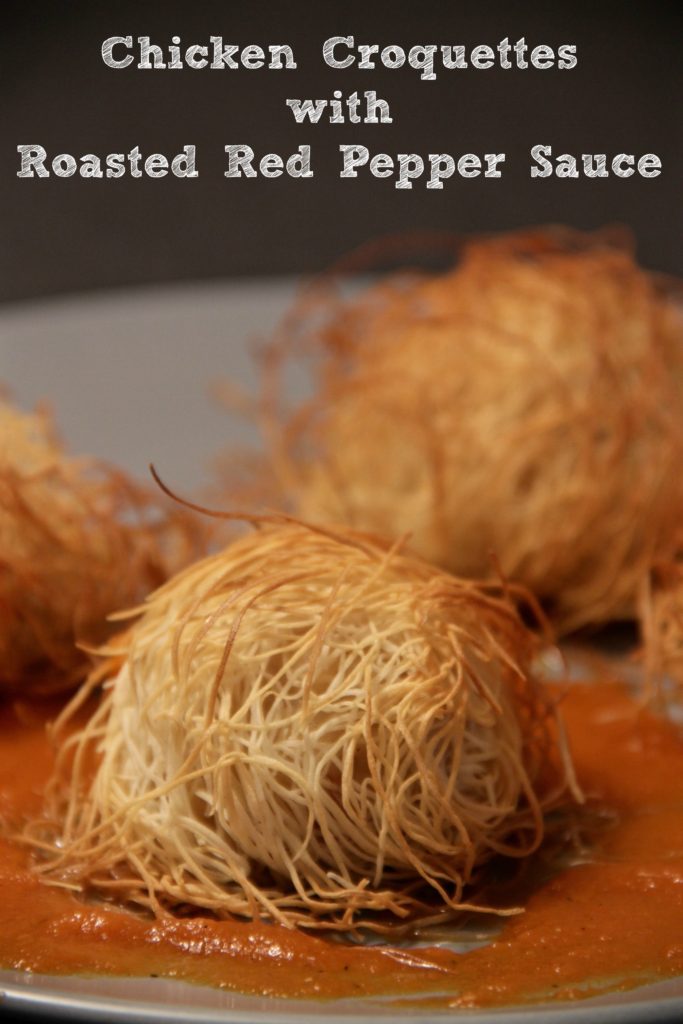 Chicken croquettes with roasted red pepper sauce