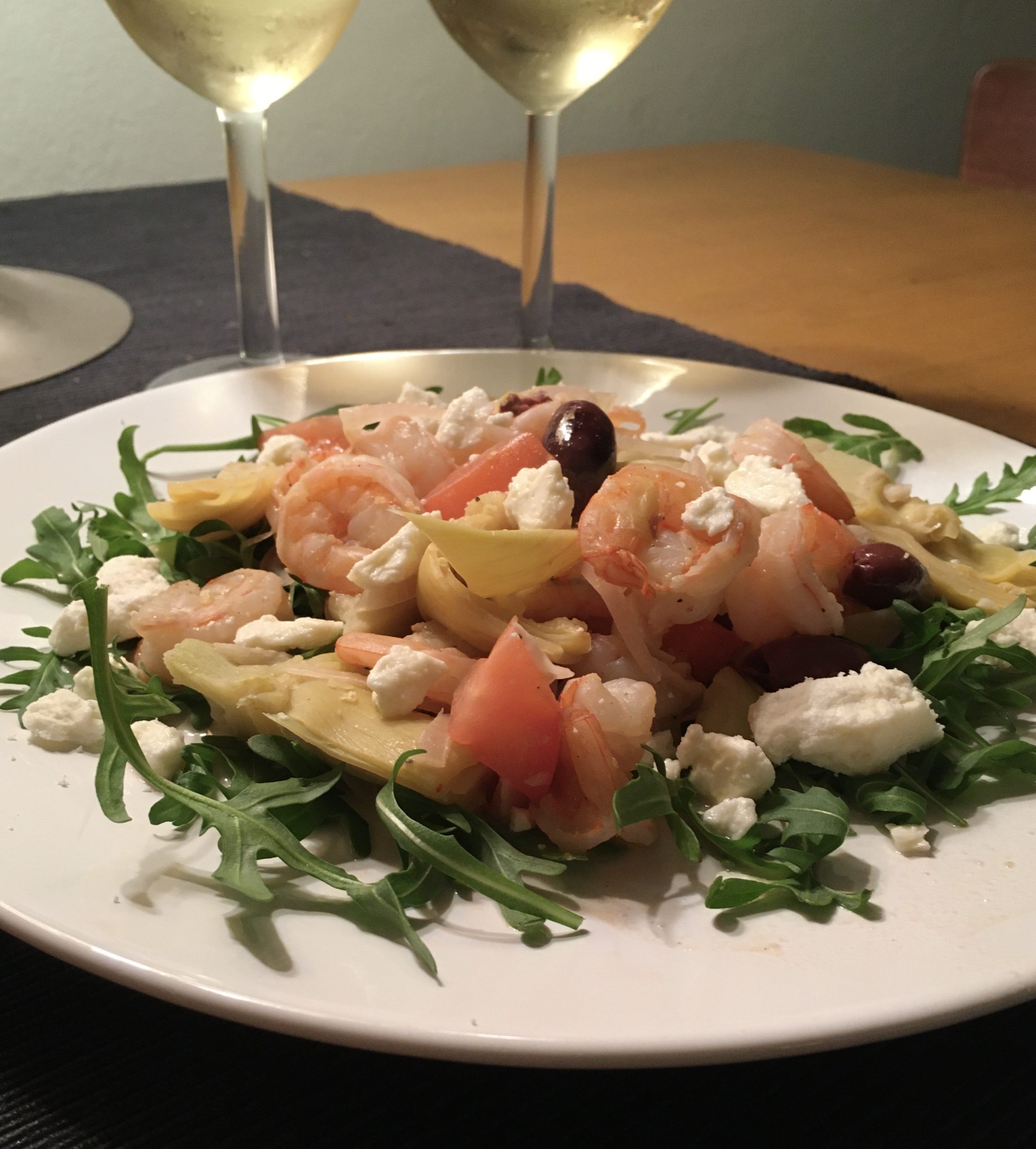 Quick and Easy One Pot Artichoke, Black Olive, Tomato, Feta and Shrimp Combo With or Without Starch